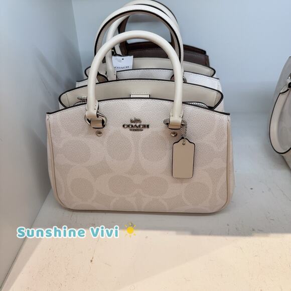 NWT Coach Savannah Small Carryall Satchel Bag CAL53 Signature Canvas White/Chalk - Picture 6 of 14